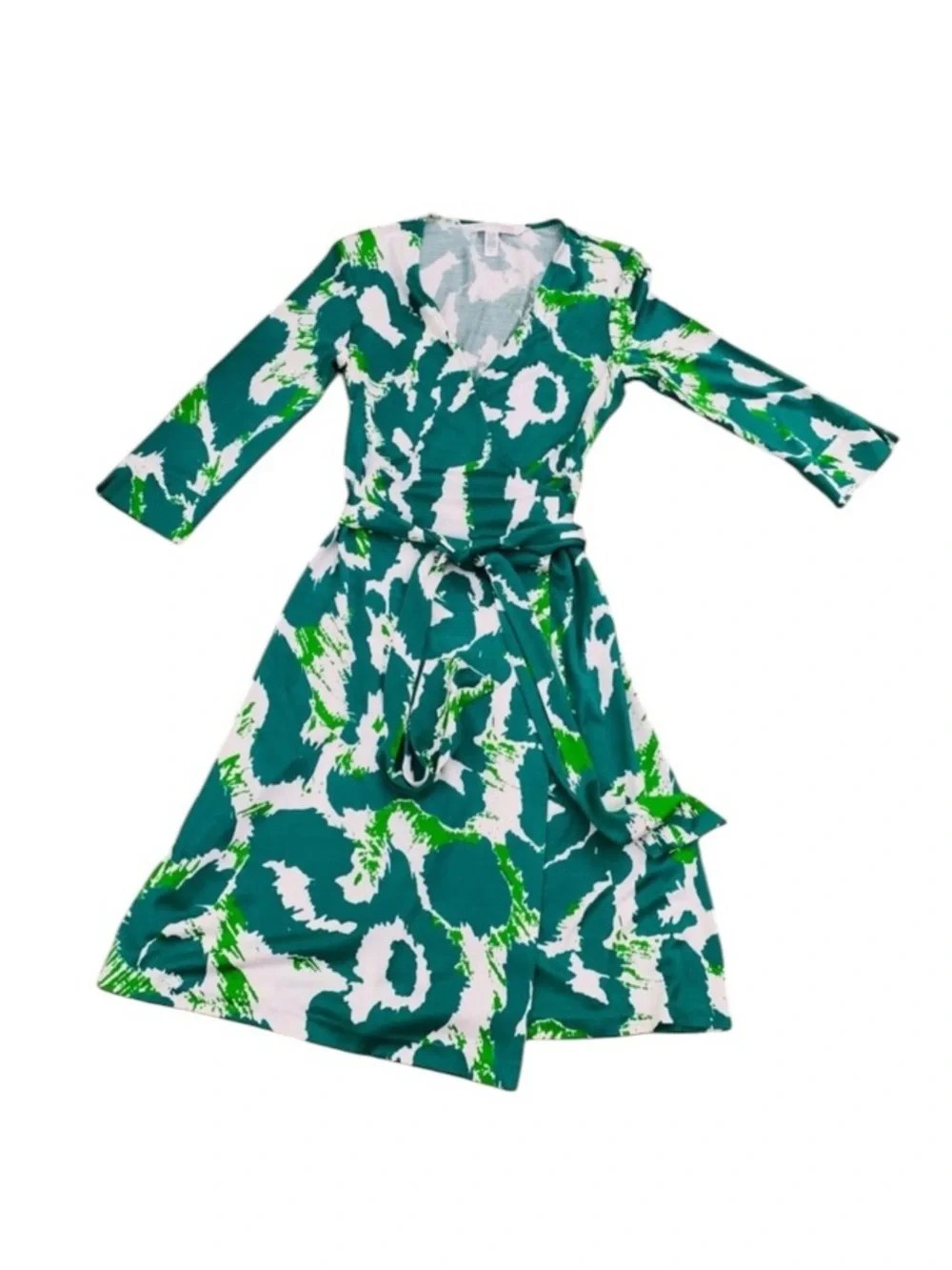 Diane Von Furstenberg DVF Julian Silk Jersey Wrap Dress Green White Print $628 - Picture 5 of 10